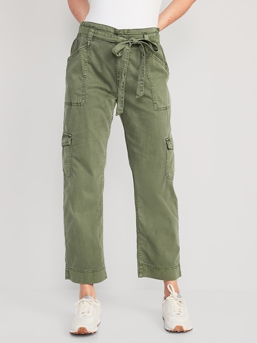 Old Navy High-Waisted Tie-Belt Cargo Straight Workwear Ankle Pants